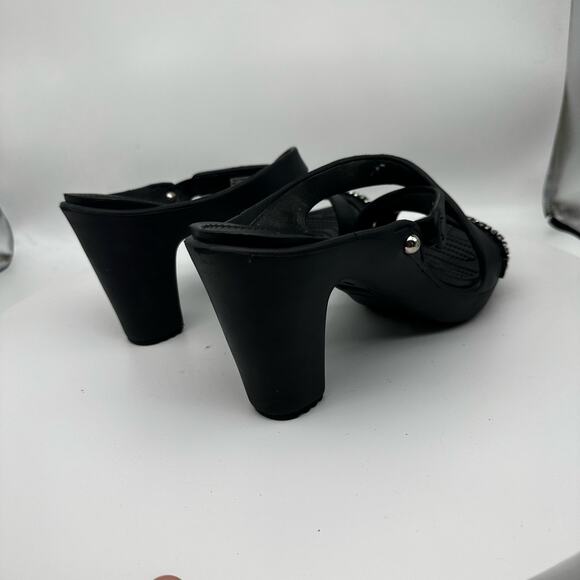 Crocs Cyprus IV Black Rhinestone Stacked Heel Sandals Women's Size 9 202267 - Picture 6 of 13